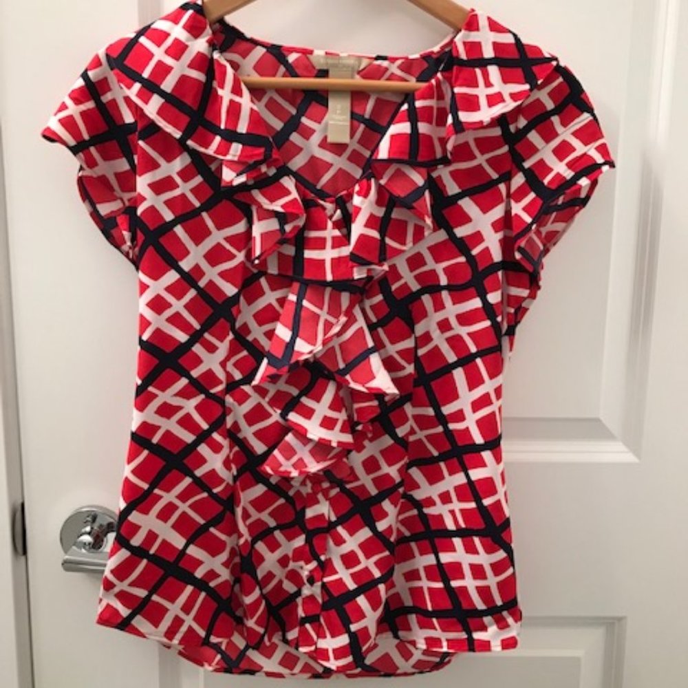 BANANA REPUBLIC Cap Sleeve Ruffle Button Blouse